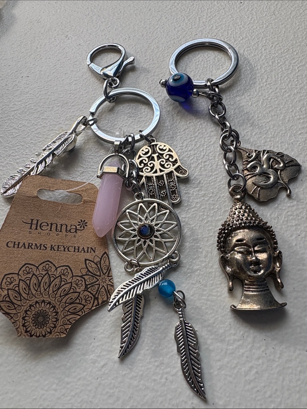 Henna Pink Crystal Dreamcatcher Keychain - Boho Feather Charm